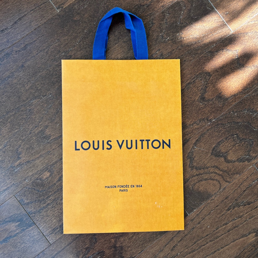 Louis Vuitton Orange Shopping Bag with Blue Ribbon Handles